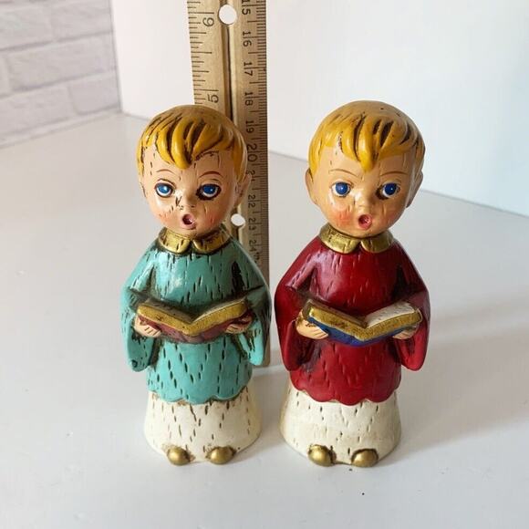 Vintage Chalkware Choir Boy Figurines Set of 2 Children Figurines Christmas Sing - Picture 8 of 8